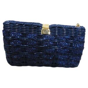 Basket Weave Handbag Cobalt Sapphire Blue & Gold Hardware Chain Crossbody Clutch